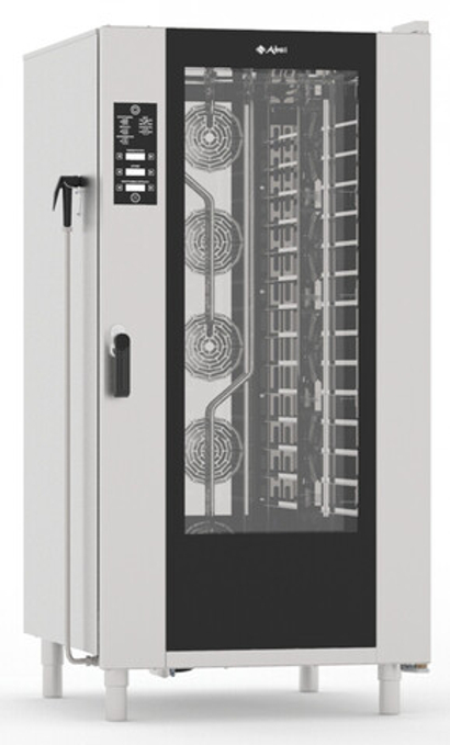 11000027030 Абат Конвекционная печь КЭП-16, стационарные направляющие на 16 уровней 400х600 мм, нерж. камера, пароувлажнение - инжекция, 2 скорости вращения вентиляторов, память на 110 программ, до 4-ех этапов в программе, ручной душ в комплекте, без противней, корпус нерж.