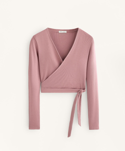 Oysho Футболка с длинными рукавами на запахе, розовый