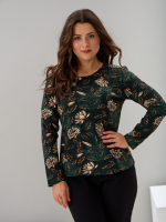 Лонгслив ЛНкл-081/изумрудный-хризантемы