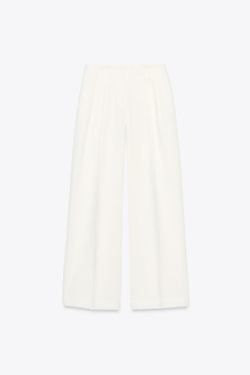 ZARA ШИРОКИЕ БРЮКИ С ЗАЩИПАМИ, ЭКРЮ