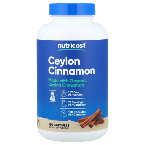 Nutricost, цейлонская корица, 150 капсул (600 мг в 1 капсуле)
