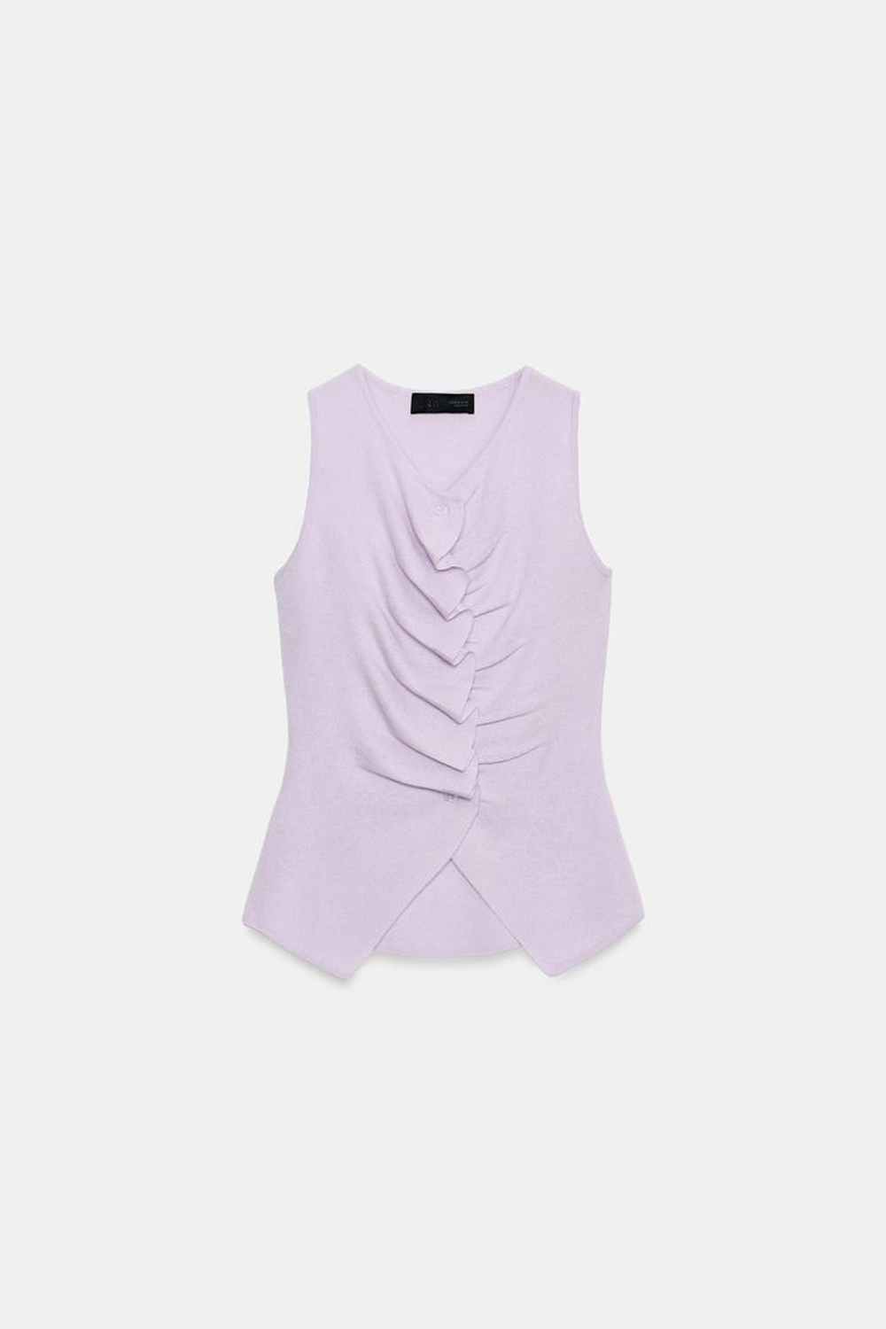 ZARA ТРИКОТАЖНЫЙ ТОП СО СБОРКАМИ, СВЕТЛО-СИРЕНЕВЫЙ