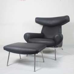 Кресло Ox с оттоманкой, черная кожа