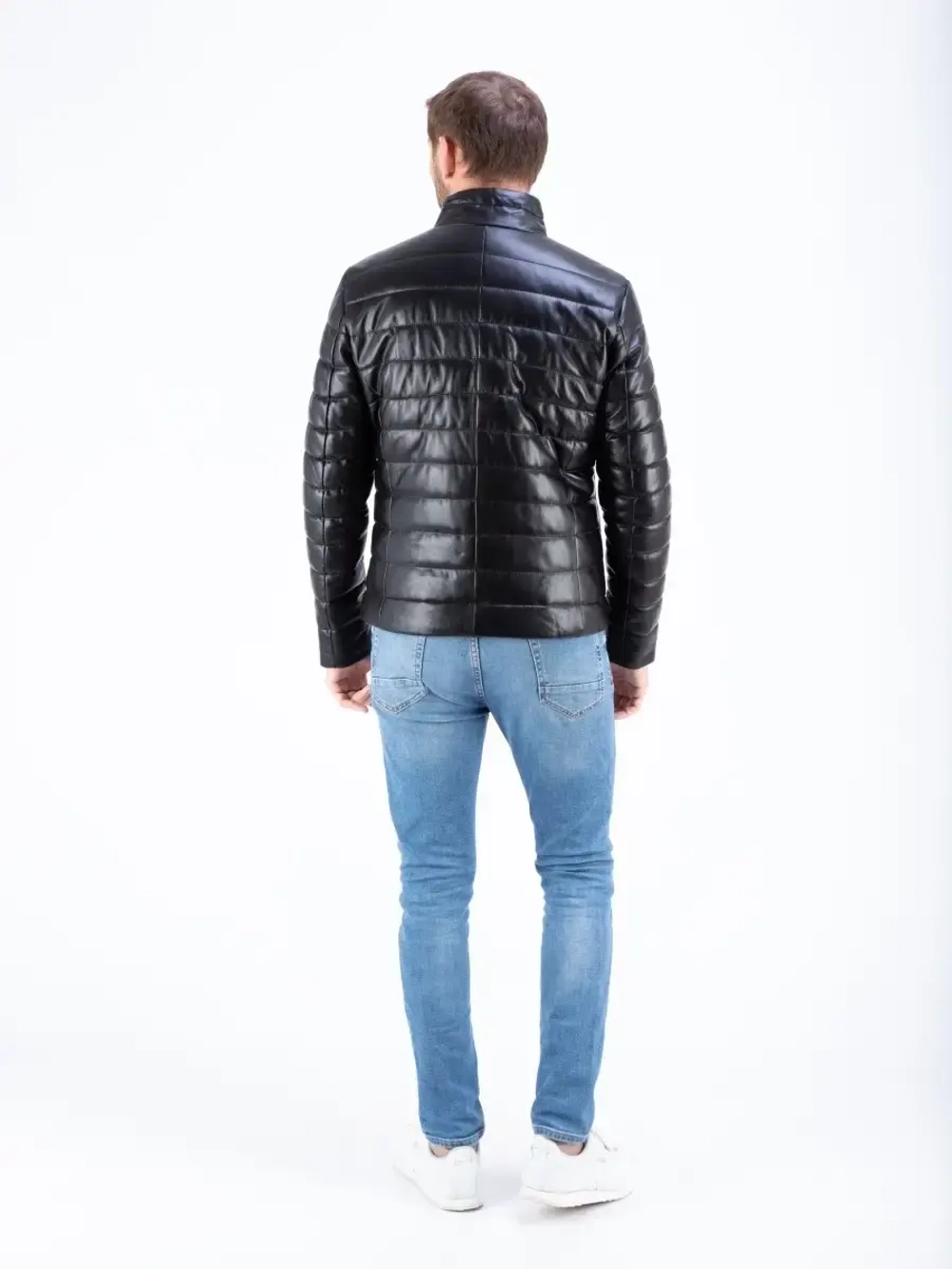 Куртка мужская из натуральной кожи стеганая,  утепленная