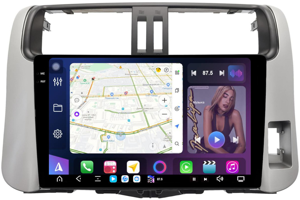 Магнитола для Toyota Land Cruiser Prado 150 2009-2013 (правый руль) - FarCar GX9-7041PR монитор 9.5" 2K QLED на Android 14, TS20, 6+128Гб, CarPlay, 4G SIM-слот