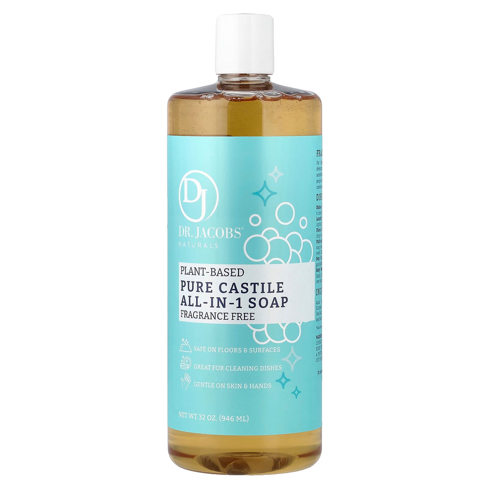 Dr. Jacobs Naturals, Чистое кастильское универсальное мыло на растительной основе, без отдушек, 946 мл (32 унции)