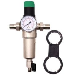 Фильтр VIEIR с регулятором давления и манометром 1/2 для гор. воды НИКЕЛЬ (10/1)
