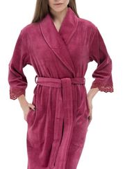 Халат женский с кружевом 0383/1 бордо NUSA Турция