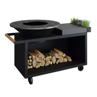 Дровяной гриль-очаг OFYR Island Black 100 PRO с керамической столешницей и на колесиках