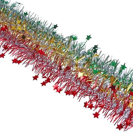 Мишура d=6см, 2м, ПВХ, двухцветная с декором Зевезды, ассорти