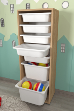 Стеллаж PERA с 7 выдвижными ящиками - дуб