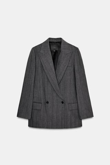 ZARA БЛЕЙЗЕР В ТОНКУЮ ПОЛОСКУ ИЗ СМЕСОВОЙ ШЕРСТИ — ZW COLLECTION, СЕРЫЙ МЕЛАНЖ