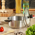 Кастрюля нерж, 3.7 л, с крыш, крышка стекло, Daniks, Savory, SD-A95-22, серебр, индукц