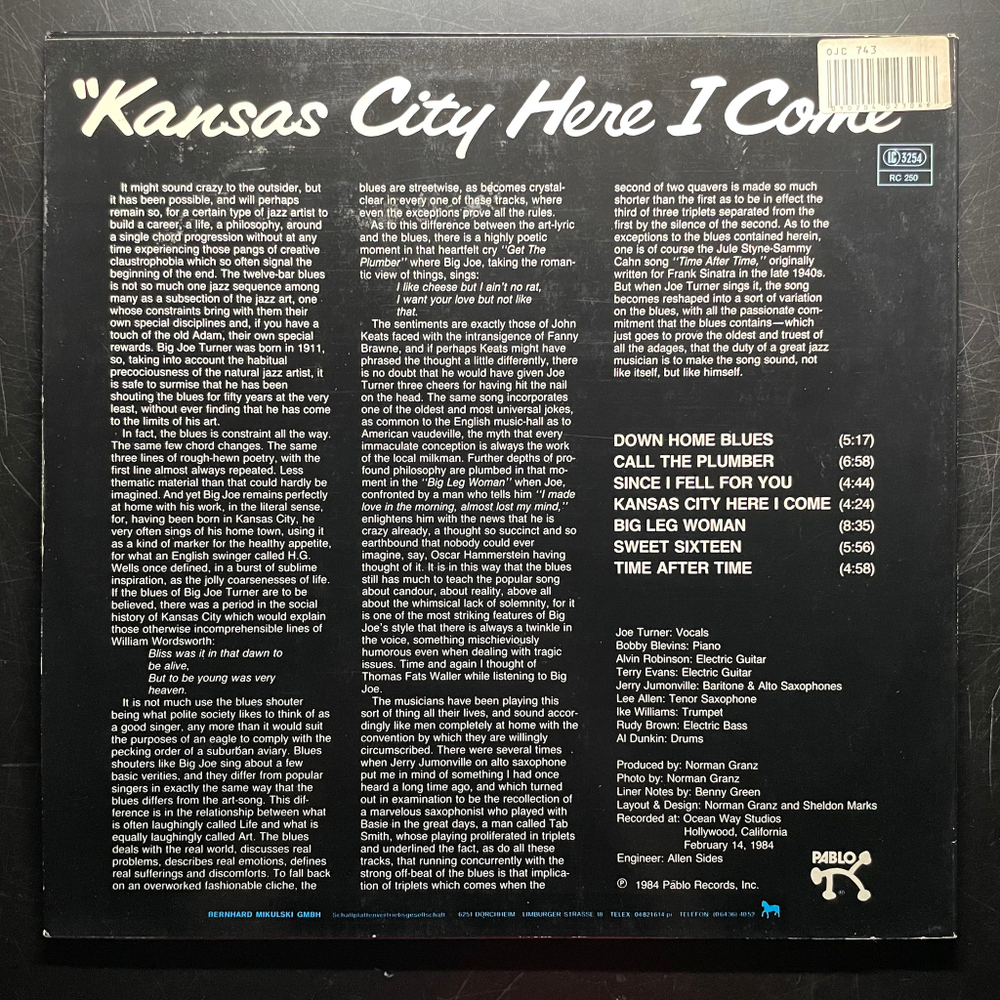 Joe Turner ‎– Kansas City Here I Come (Германия 1984г.)