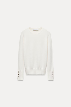 ZARA БАЗОВЫЙ ОДНОТОННЫЙ ДЖЕМПЕР, ЭКРЮ