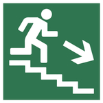 Знак E-13 «Направление к эвакуационному выходу по лестнице вниз» (направо)