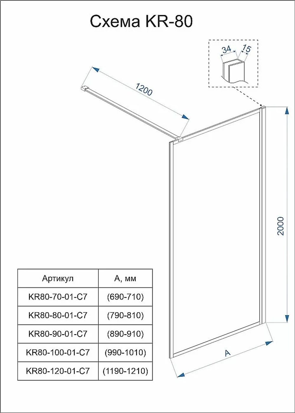Душевое ограждение Veconi Korato KR80-120-01-C8 120 прозрачное с рисунком/профиль черный матовый