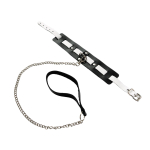 Черно-белый кожаный ошейник с поводком-цепочкой (Цвет: черный с белым)