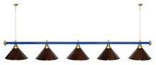 Лампа STARTBILLIARDS 5 пл. (плафоны красные,штанга голубая,фурнитура золото)