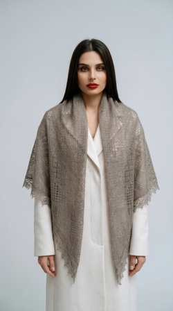 Оренбургский пуховый платок-паутинка А160-03 серый