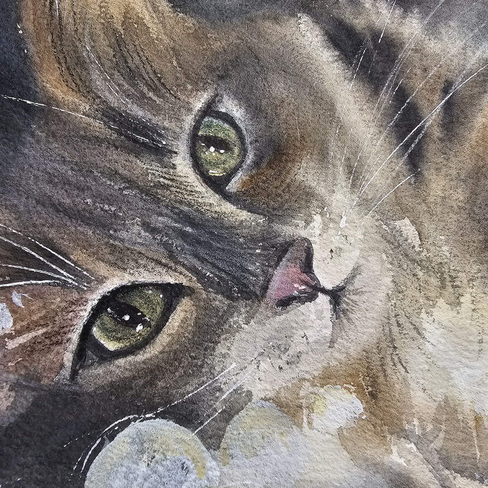 Картина авторская акварельная в паспарту 30х40 см на стену для интерьера "Кисюня"