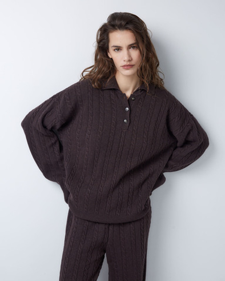 Поло объемного кроя из смесового кашемира шоколадный