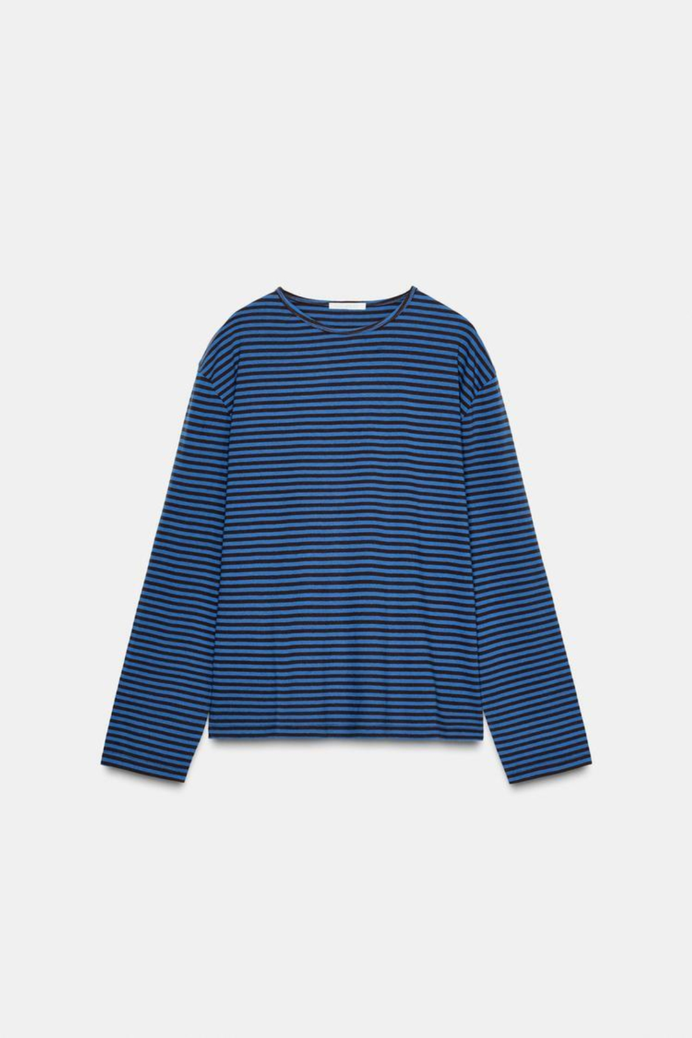 ZARA ФУТБОЛКА В ПОЛОСКУ С ДЛИННЫМИ РУКАВАМИ, КОРИЧНЕВО-СИНИЙ