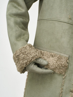 Эко дубленка женская длинная из искусственного меха, зеленая, SilverFox