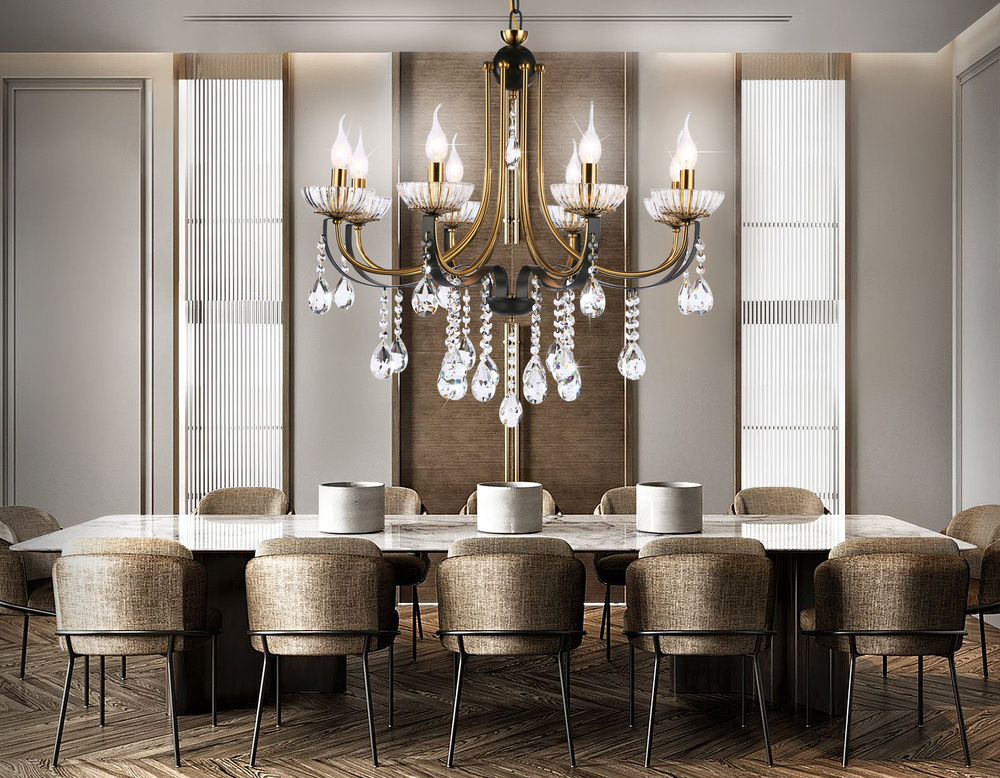 Подвесная люстра с хрусталем TR4953/8 BK/GD/CL черный/золото/прозрачный E14*8 max 40W D740*735