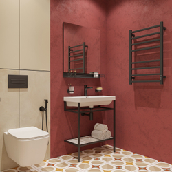 Полотенцесушитель электрический EWRIKA Пенелопа L2 80x55 см, подключение справа, слева, скрытое подключение справа, матовый черный, лесенка, из стали