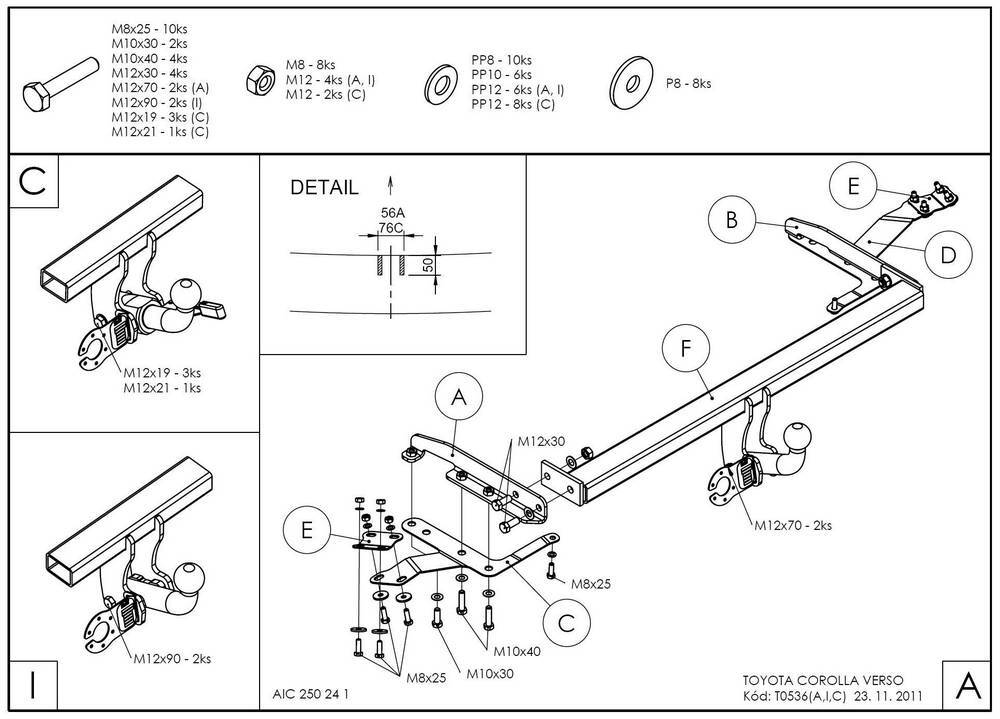 Фаркоп оцинкованный Galia T053A для Toyota Corolla Verso 2004-2009(паспорт и сертификат в комплекте)(без электрики)