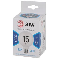 Лампа светодиодная ЭРА STD LED G95-15W-4000K-E27 15Вт шар нейтральный белый свет Е27 | Лампы cветодиодные Шар (G/P)