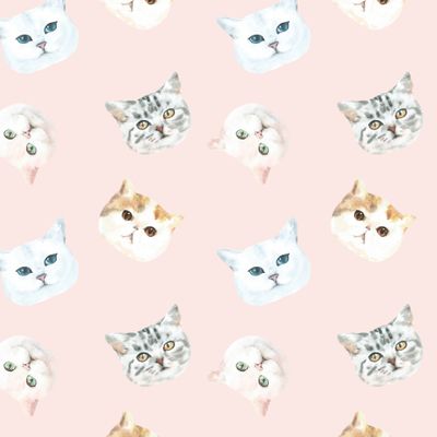 Коты акварельные, розовый фон