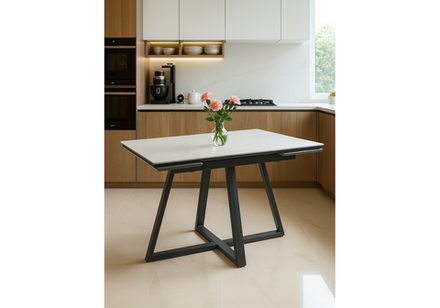 Керамический стол Woodville Памелла 120(180)х80 carmen light grey, черный, ножки черные