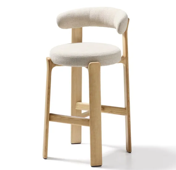 Барный стул Granite 75 см, бежевый шенилл, массив ясеня в натуральном цвете