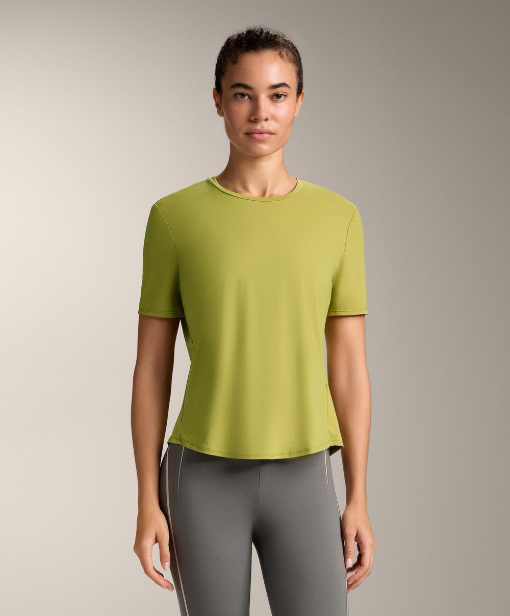 Oysho Футболка из технологичной ткани с короткими рукавами, оливковый