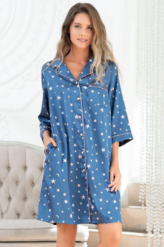 Синяя рубашка Stars с центральной застежкой на пуговицы