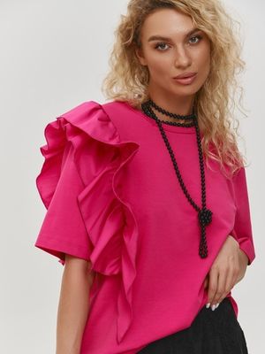 Футболка с воланом, фуксия