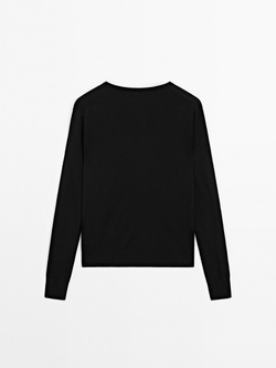 Massimo Dutti Свитер из смесовой шерсти с V-образным вырезом, черный