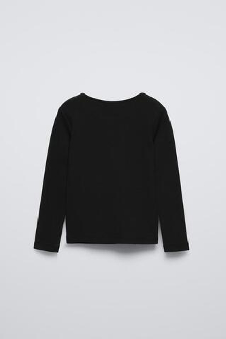 ZARA ФУТБОЛКА В РУБЧИК СО СТРАЗАМИ, ЧЕРНЫЙ