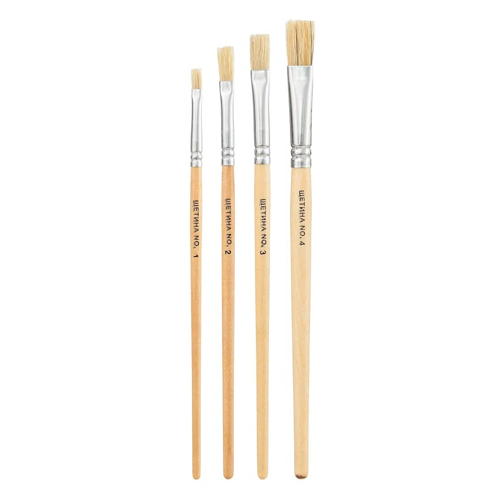 Кисть для рисования Basir художественная, свиная щетина, плоские, № 1,2,3,4, деревянный корпус, набор из 4 шт