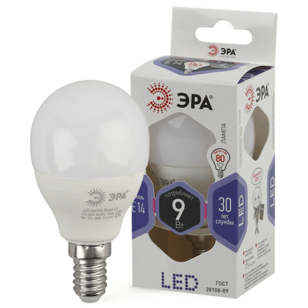 Лампочка светодиодная ЭРА STD LED P45-9W-860-E14 E14 / Е14 9Вт шар холодный дневной свет