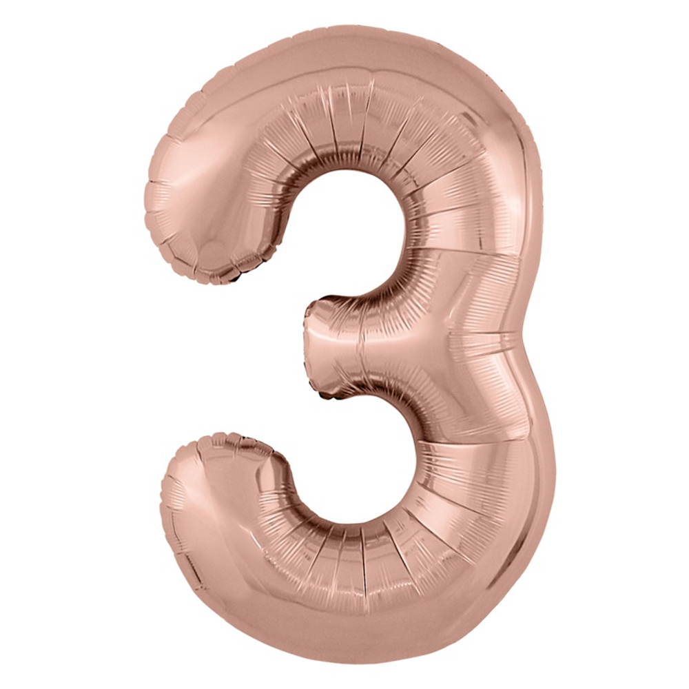 Шар фольгированный Цифра 3 101 см (Розовое Золото)