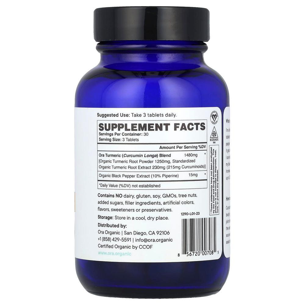Ora, You're Golden, органический куркумин из куркумы, 1500 мг, 90 таблеток (500 мг в 1 таблетке)