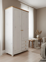 Шкаф 99х57х186, Фалко, распашной для одежды, двухдверный с ящиками, деревянный, массив сосны, белый, Dipriz