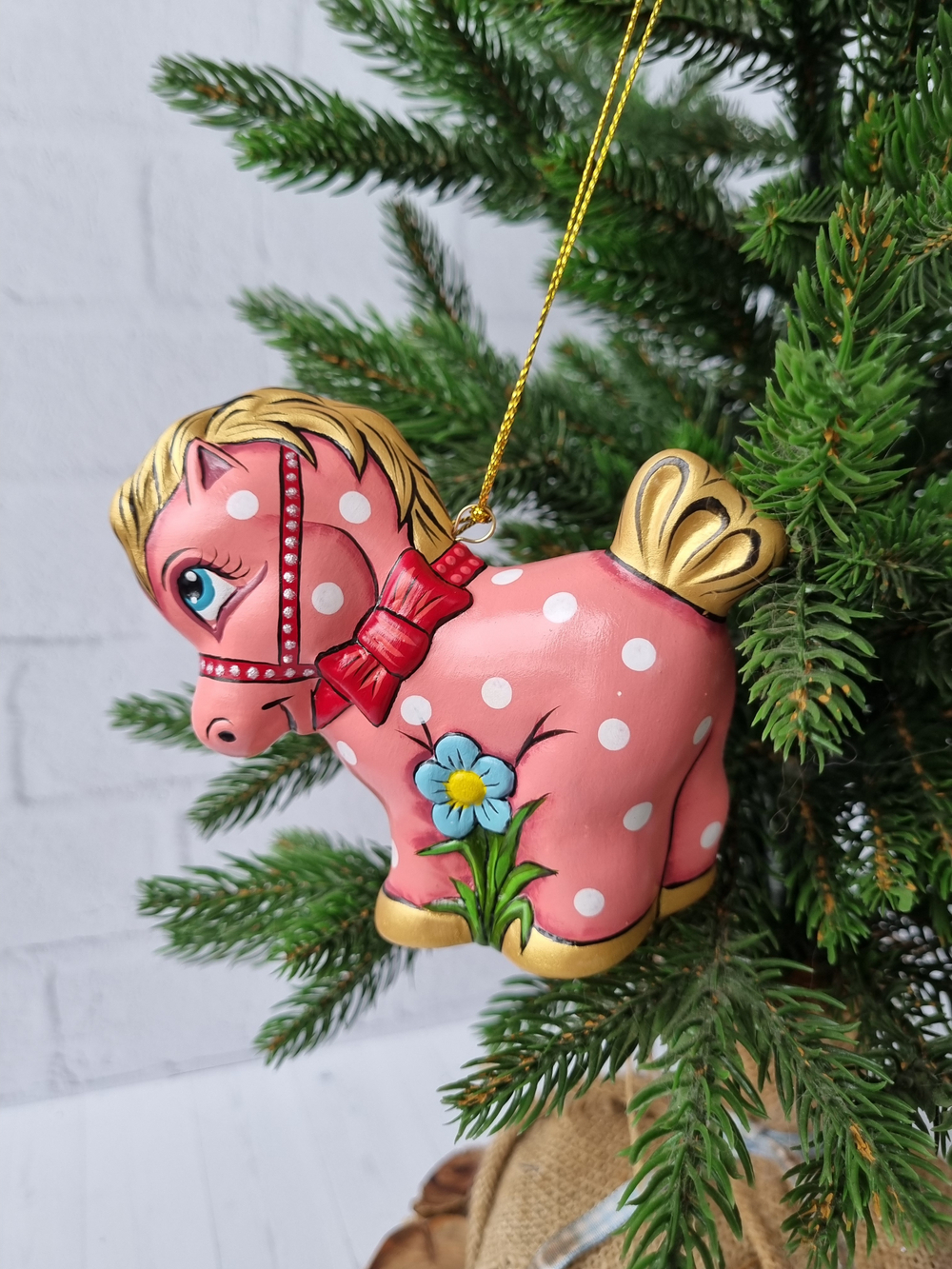 Лошадка Пони ёлочная игрушка из фарфора