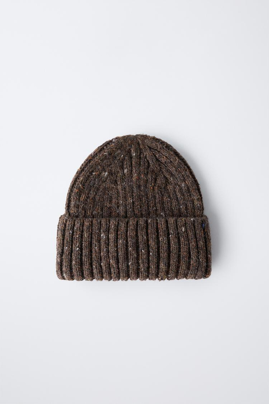 ZARA ШАПКА БИНИ С ОТДЕЛКОЙ ИЗ ШЕРСТИ, КОРИЧНЕВЫЙ