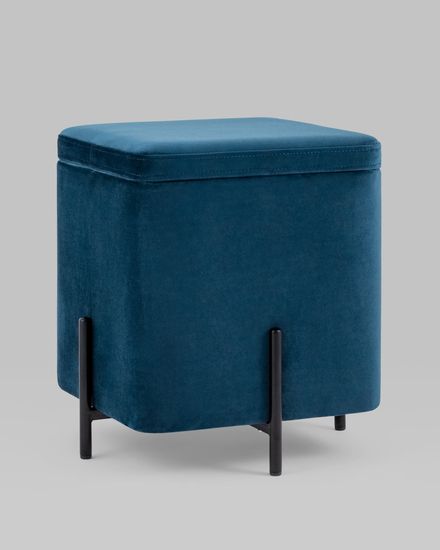 Пуф Грейс квадрат с ящиком велюр синий