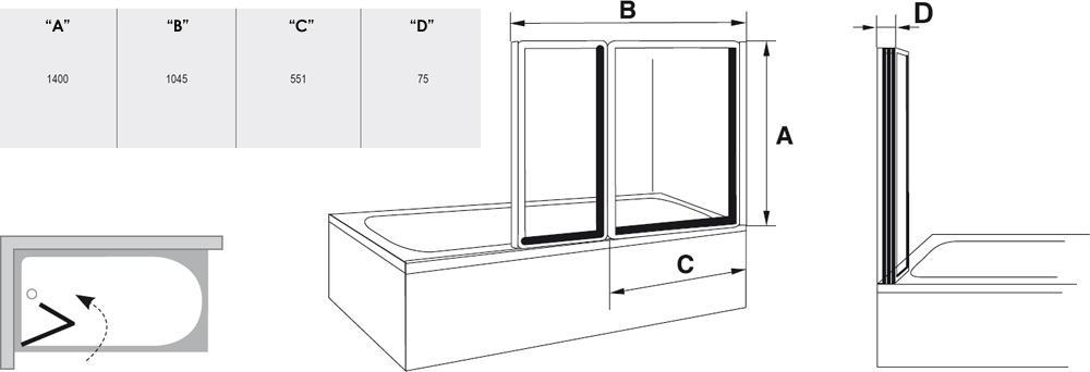 Шторка для ванны Ravak Supernova VS2 - 105 белая + транспарент 796M0100Z1