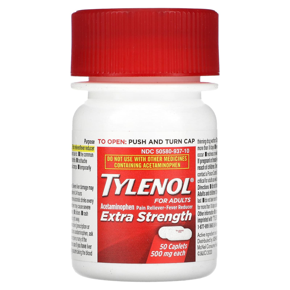 Tylenol, ацетаминофен, обезболивающее и жаростойкое средство для взрослых, 500 мг, 50 капсул